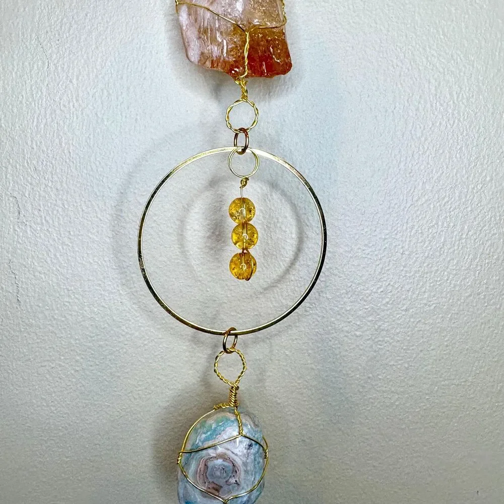 Caribbean Calcite Citrine Wall Hanging | Raw Citrine Crystal | Citrine Beads